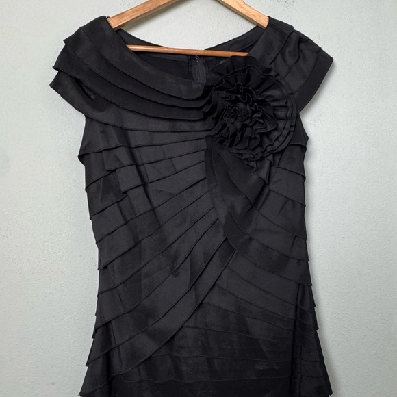 Tadashi Collection Pleated Taffeta Rosette Shutter Pleat Sheath Cocktail Dress 6 - Picture 5 of 12